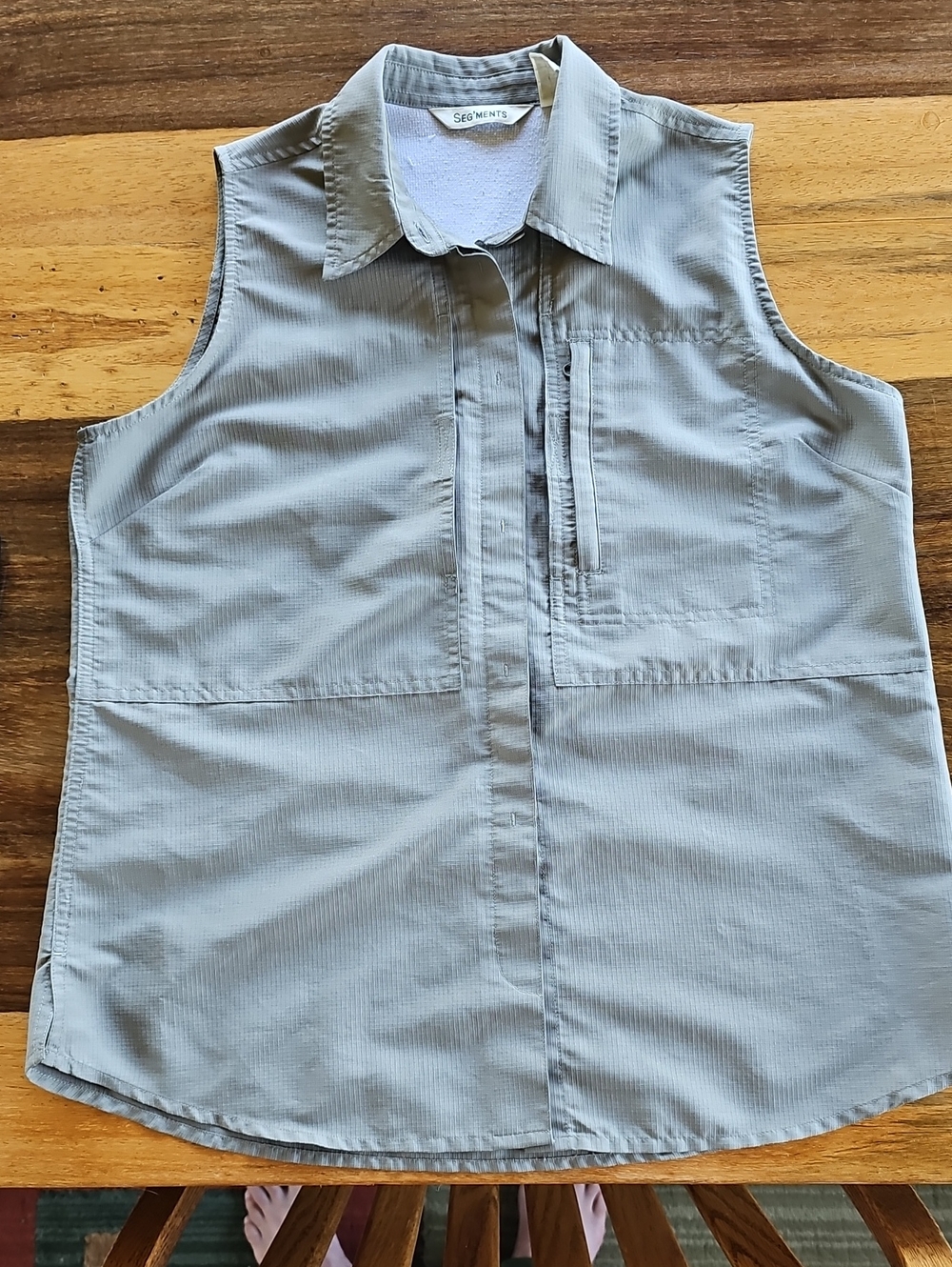 Seg'ments Sleeveless Utility Hiking Shirt Vent Back Trail Top Grey M
